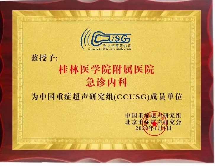 桂医附院急诊内科成为中国重症超声研究组首批成员单位